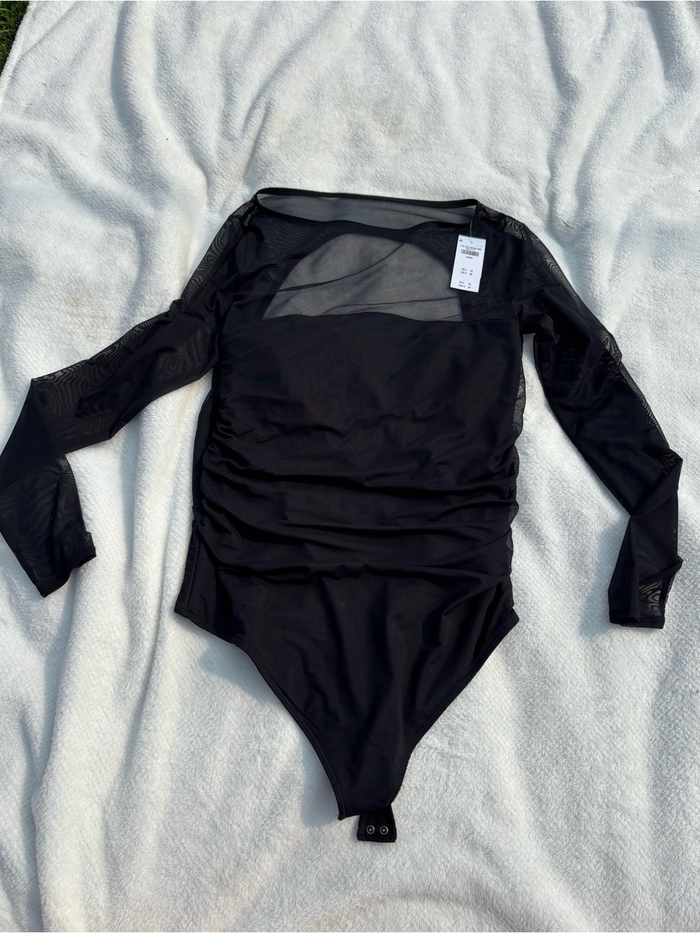 Women’s Black Long-Sleeve Mesh One-Piece Bodysuit